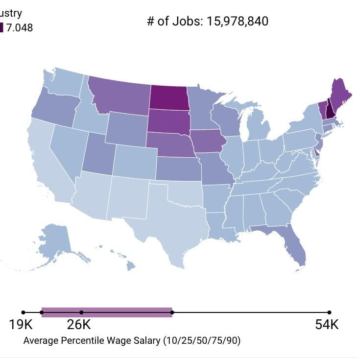 Choropleth map of the United States.