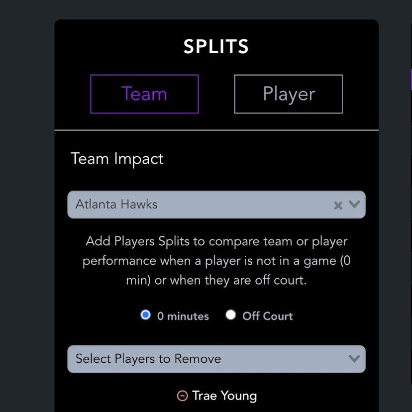 Player or Team selection interface.